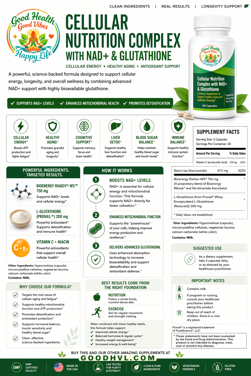 Cellular Nutrition Complex with NAD + Glutathione